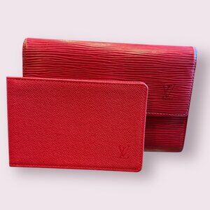 Authentic Louis Vuitton Porte-Feuille Elise Red Epi Leather Wallet w/ Removable